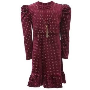 Emerald Sundae Burgundy Velvet Puff Sleeve Dress‎ 8 New